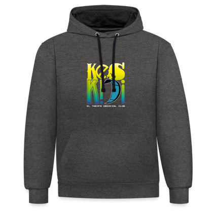 Keskidi KITE Tarifa bicolor unisex hoodie with colorful logo, perfect for beach lifestyle and online street-surf wear enthusiasts.