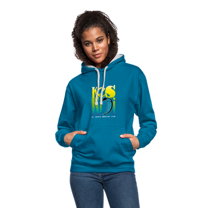 Unisex Keskidi KITE Tarifa bicolor hoodie in blue, featuring a fun and colorful design perfect for beach and wind life enthusiasts.