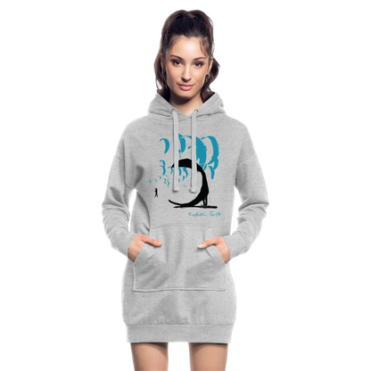 Keskidi Tarifa Online Wear - The Kite Blue Birds Hoodie is as long as a dress, as cozy as it looks! Inspired by the soaring atmosphere on Tarifa beach, comfort and style all day long.