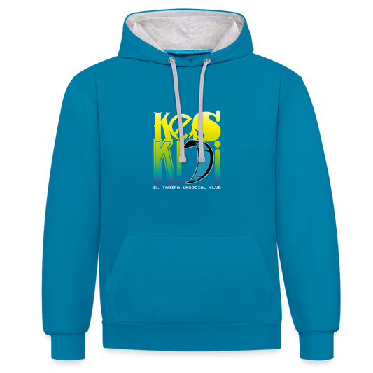 Keskidi KITE Tarifa Hoodie bicolor - Unisex, perfect for beach lifestyle and wind lovers, featuring vibrant blue design.