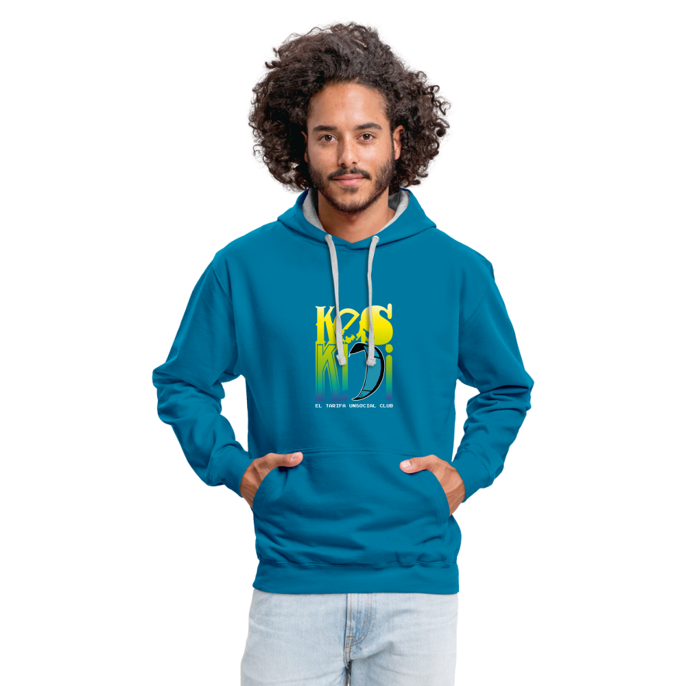 Vibrant unisex Keskidi KITE Tarifa blue hoodie - perfect for wind life and beach lifestyle. Online street-surf wear. Full power clothing.