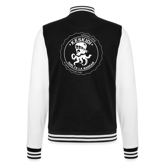 Keskidi Tarifa Online Wear - This college jacket boasts a printed octopus on the back with the catchphrase "Suelta la barra!" ("Release the bar"). This jacket pairs easily with any outfit.